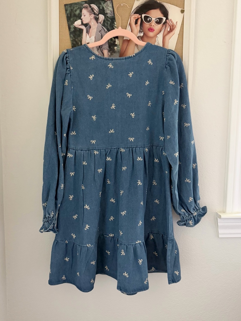 Embroidered Bow Denim Dress - Picture 3 of 4
